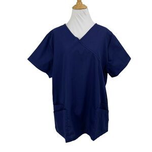 AFS Antimicrobial Fiber Solutions Scrub Top Size XLG Short Sleeve Blue Shirt